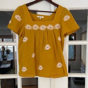 Madewell Mustard Floral Embroidered Blouse